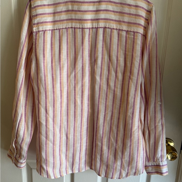 Chico's Pink and White Striped Button Down Shirt - Picture 2 of 4